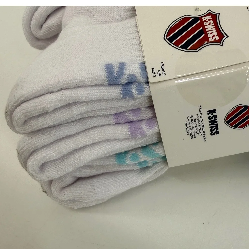 K Swiss Womens 6 Pairs Crew Socks Cushion Sole Y‎ Heel K Nit White Sz 4-10